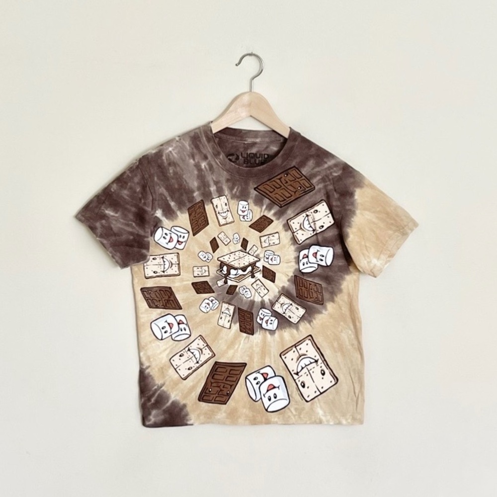 Liquid Blue Smores Spiral Graphic Tie Dye Brown Tan T Shirt Adult Small